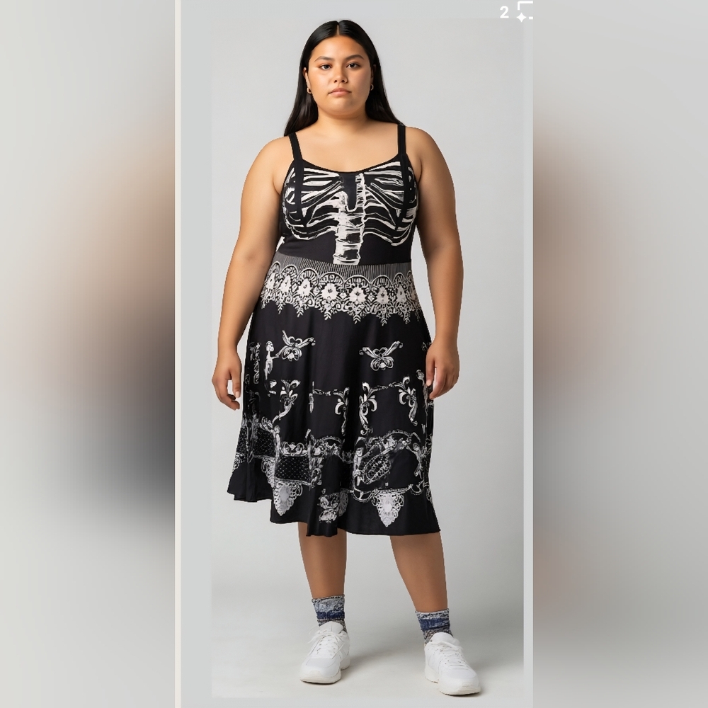 Black and White Skeleton Print Dress